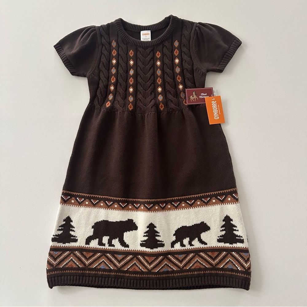 Gymboree Girls 6 Bear Sweater Dress Floral Embroidery Montana Mountain